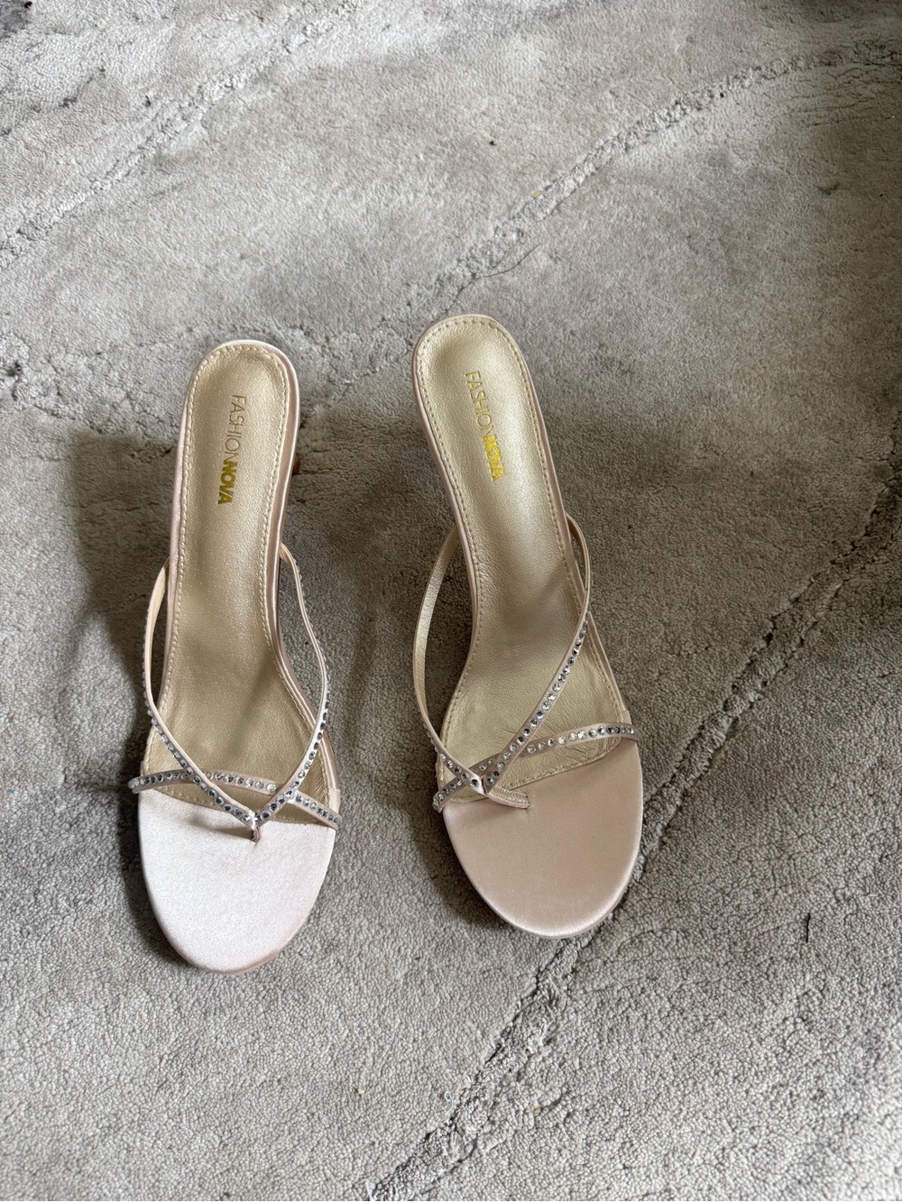 Fashion Nova Blush Crystal-Strap Slide Heels
